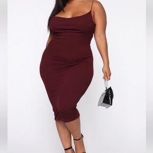 Fashion Nova Cecilia Midi Dress Swoop Neck Burgundy Wine Maroon